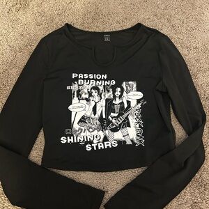 Black Graphic Long Sleeve Top